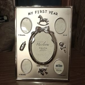 My First Year, 5 Baby Picture Frame Silver, Freestand or Wall Mount